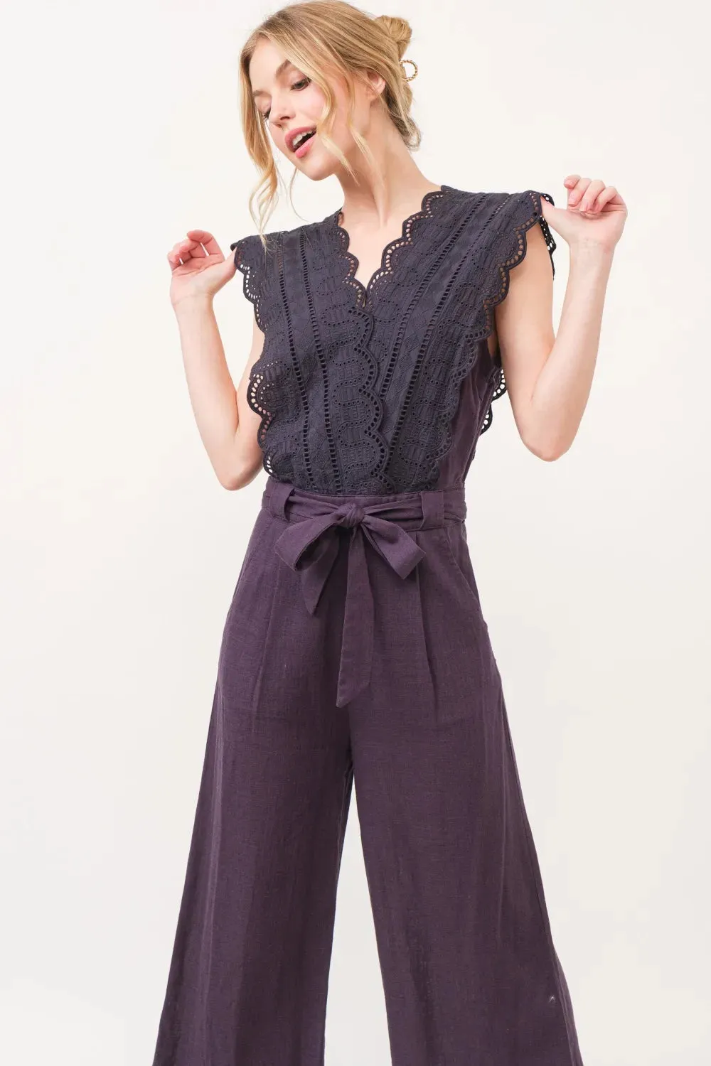 And The Why Laced Surplice Tie Waist Jumpsuit sold by Gigi Laurent product image thumbnail 5