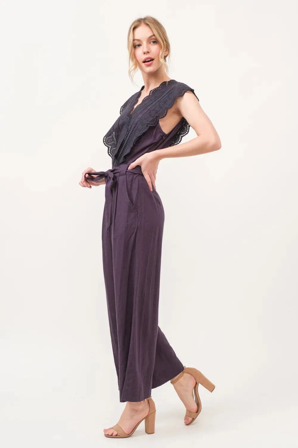And The Why Laced Surplice Tie Waist Jumpsuit sold by Gigi Laurent product image thumbnail 4