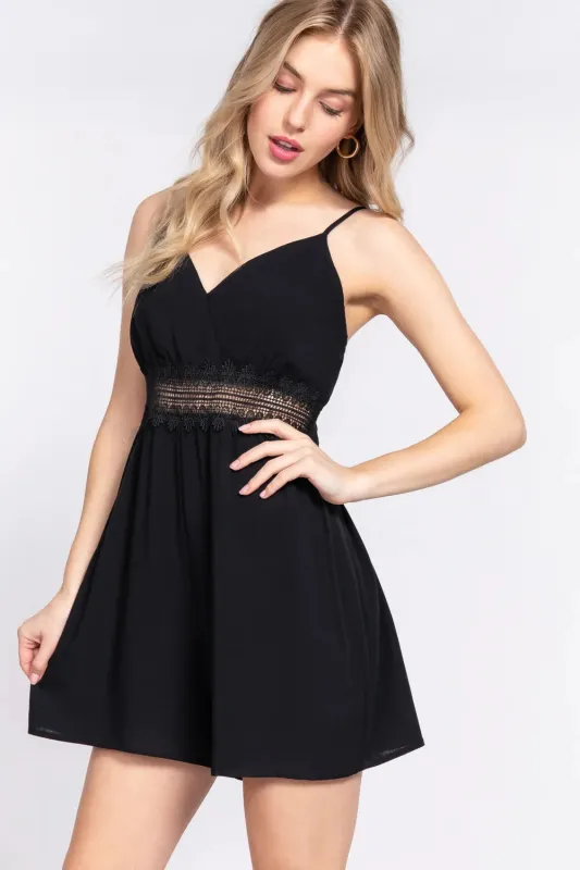 ACTIVE BASIC Waist Lace Trim Cami Romper sold by Gigi Laurent