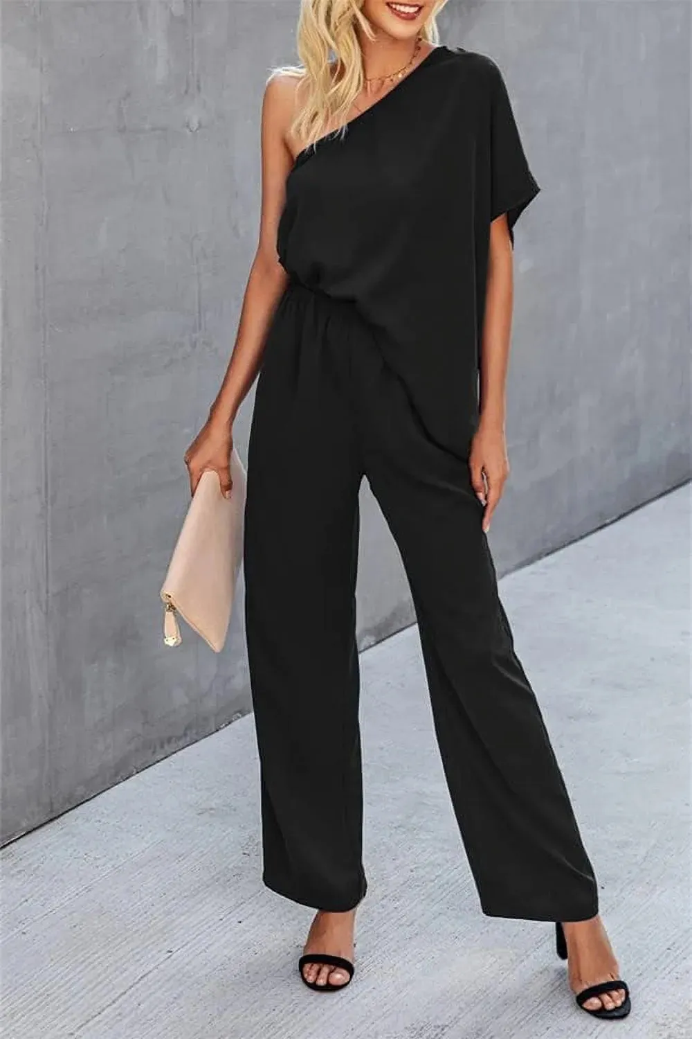 Single Shoulder Short Sleeve Jumpsuit sold by Gigi Laurent