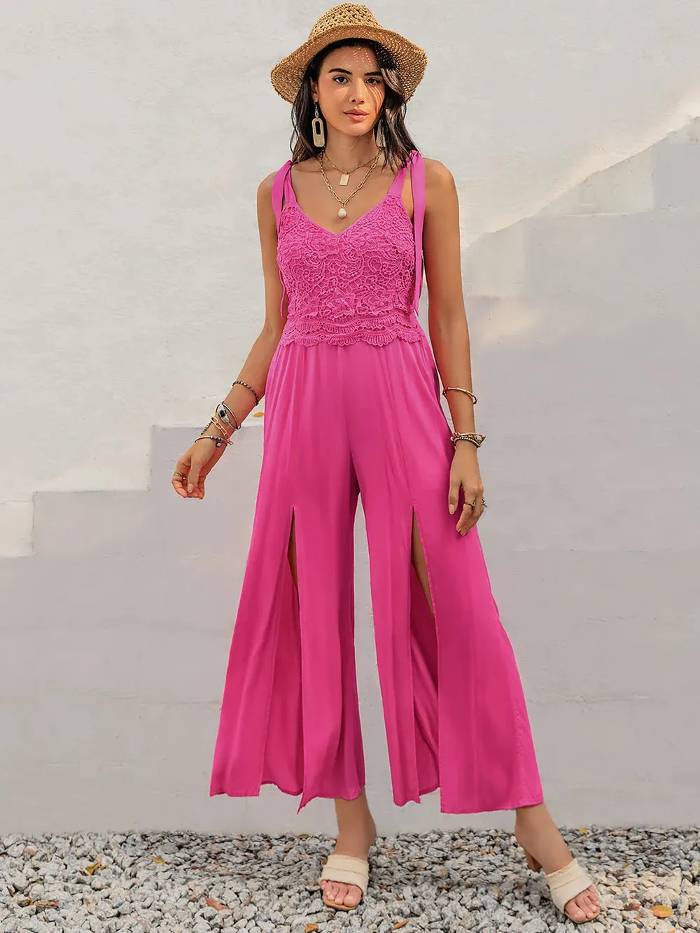 V-Neck Wide Strap Slit Jumpsuit sold by Gigi Laurent product image thumbnail 4