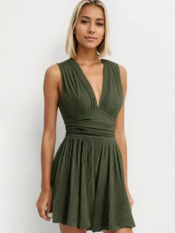 Ruched Plunge Sleeveless Romper sold by Gigi Laurent