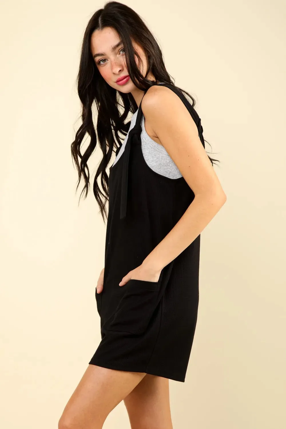VERY J Tie Shoulder Front Pocket Romper sold by Gigi Laurent product image thumbnail 3