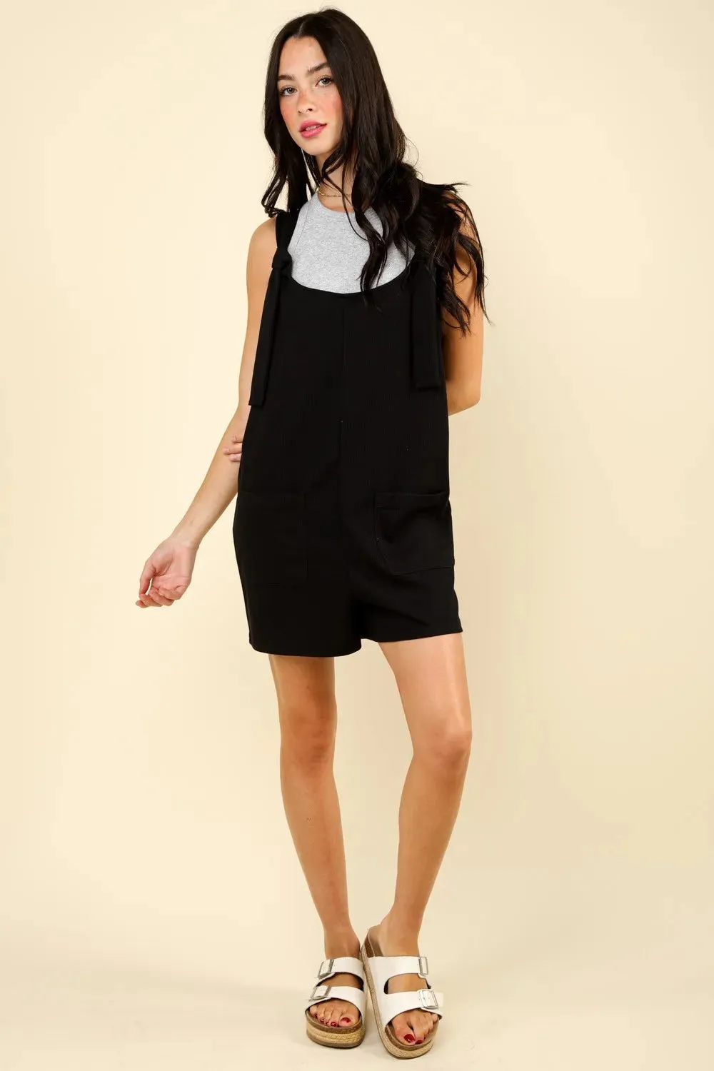 VERY J Tie Shoulder Front Pocket Romper sold by Gigi Laurent product image thumbnail 4