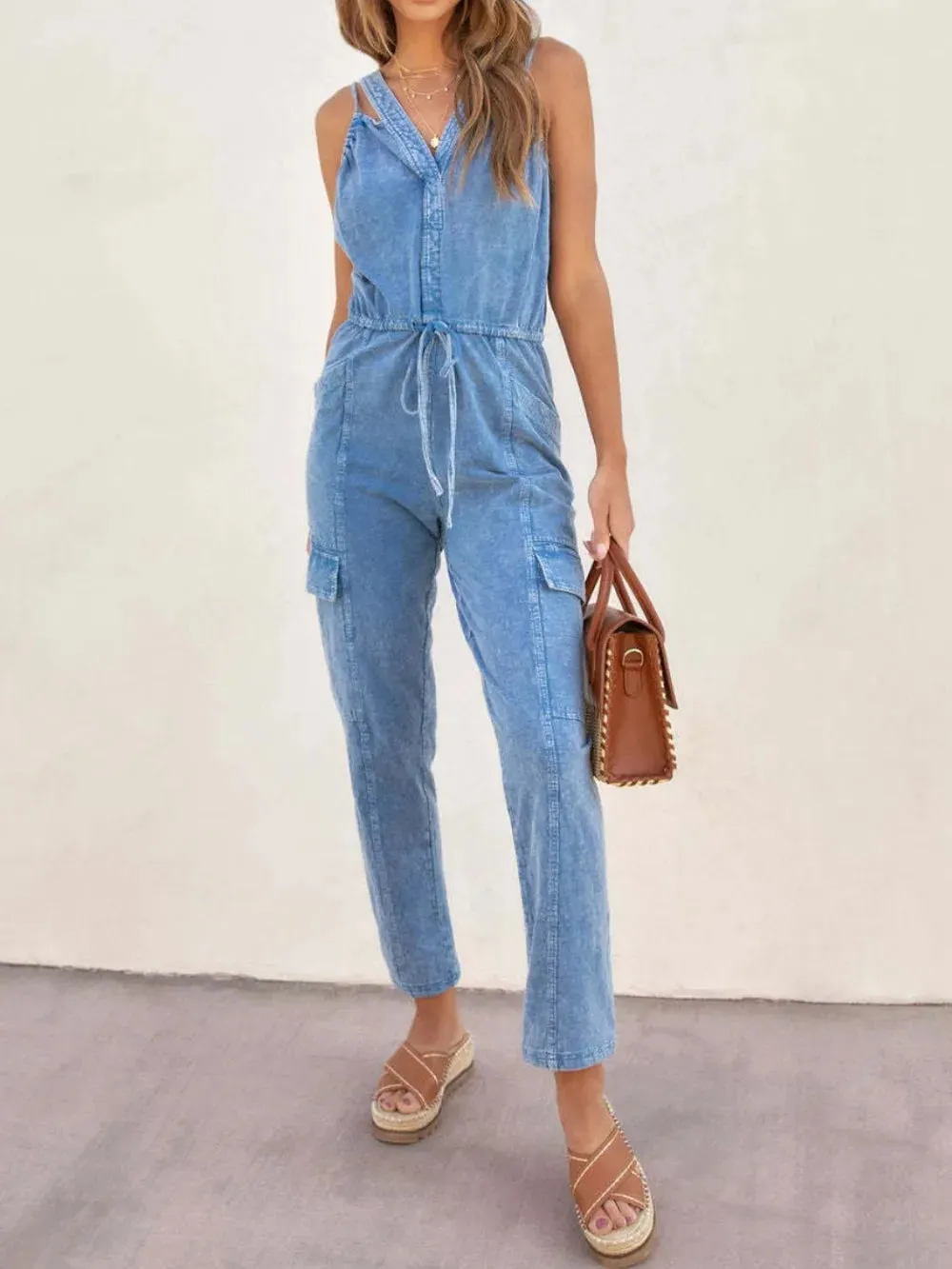V-Neck Sleeveless Denim Jumpsuit sold by Gigi Laurent product image thumbnail 5