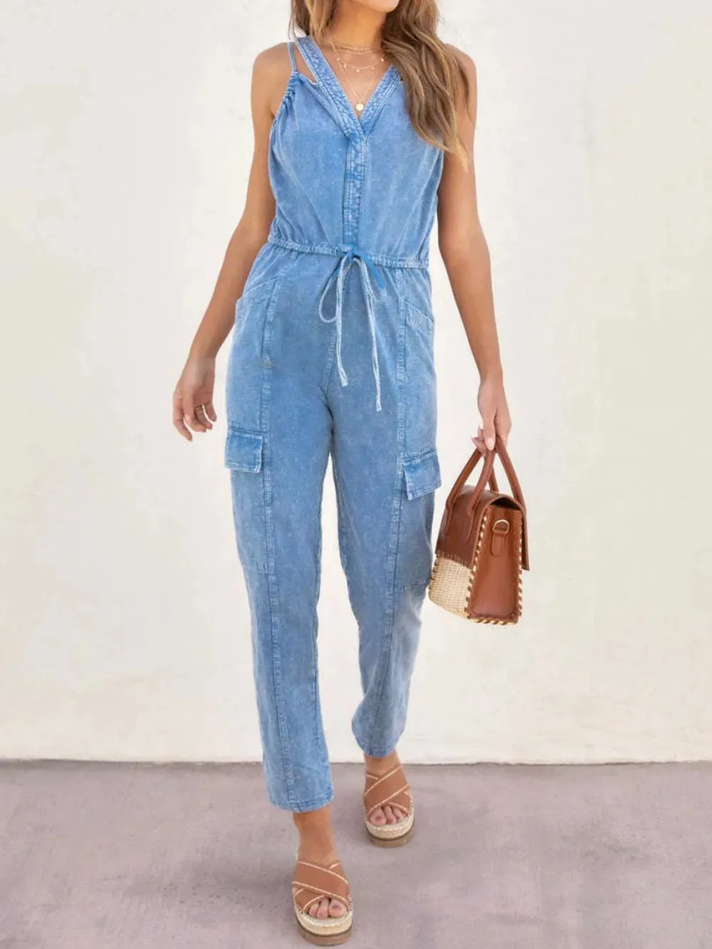 V-Neck Sleeveless Denim Jumpsuit sold by Gigi Laurent product image thumbnail 2