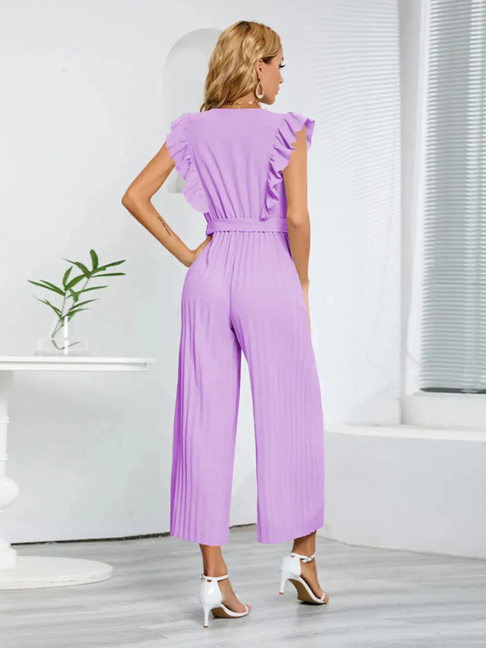 Ruffled Surplice Cap Sleeve Jumpsuit sold by Gigi Laurent product image thumbnail 4