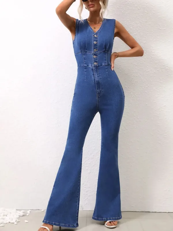 V-Neck Sleeveless Denim Jumpsuit sold by Gigi Laurent