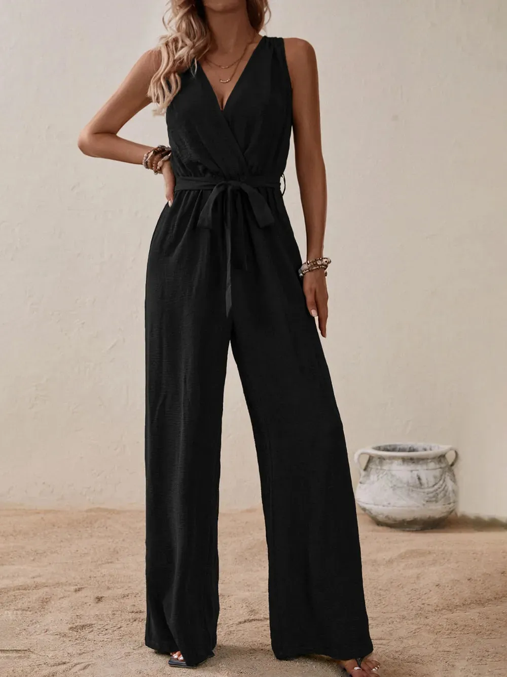 Honey Tied Surplice Sleeveless Wide Leg Jumpsuit sold by Gigi Laurent product image thumbnail 3