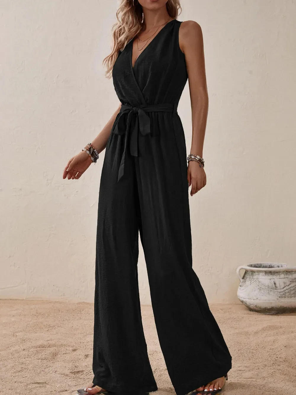 Honey Tied Surplice Sleeveless Wide Leg Jumpsuit sold by Gigi Laurent product image thumbnail 5