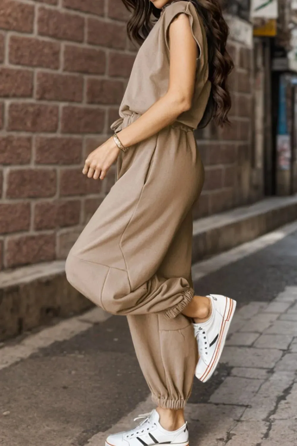 Drawstring Round Neck Cap Sleeve Jumpsuit sold by Gigi Laurent product image thumbnail 2