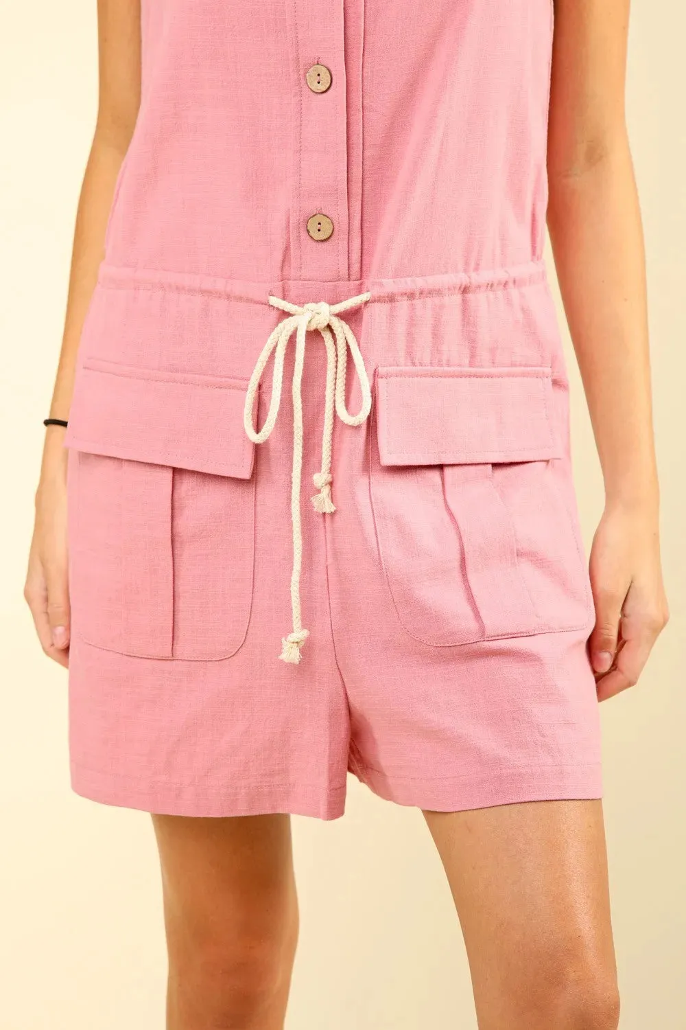 VERY J Half Button Drawstring Sleeveless Romper sold by Gigi Laurent product image thumbnail 5