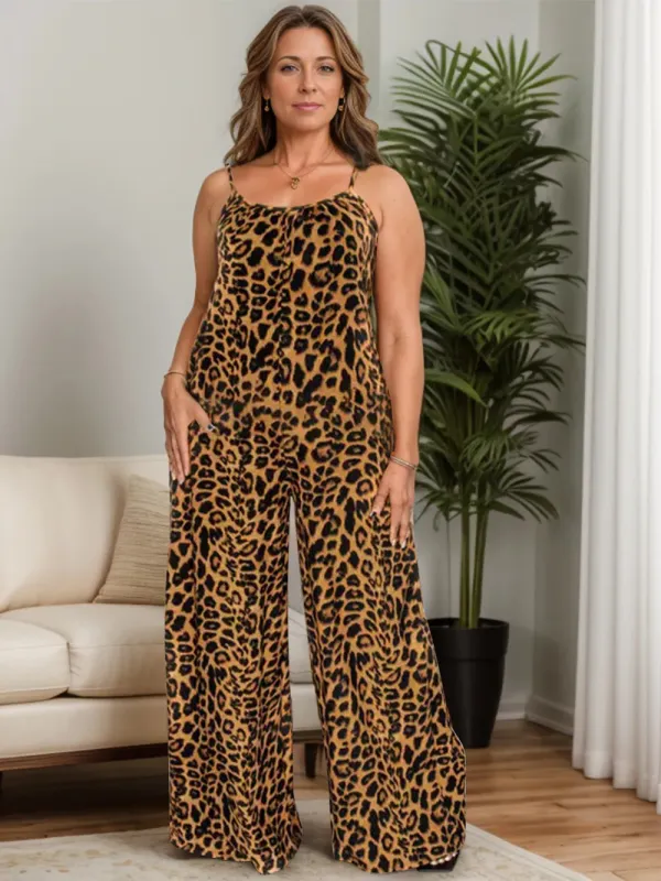 Full Size Leopard Scoop Neck Wide Leg Jumpsuit sold by Gigi Laurent