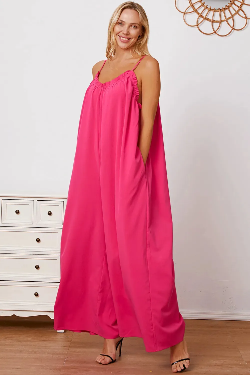 Double Take Full Size Ruffle Trim Tie Back Cami Jumpsuit with Pockets sold by Gigi Laurent product image thumbnail 4