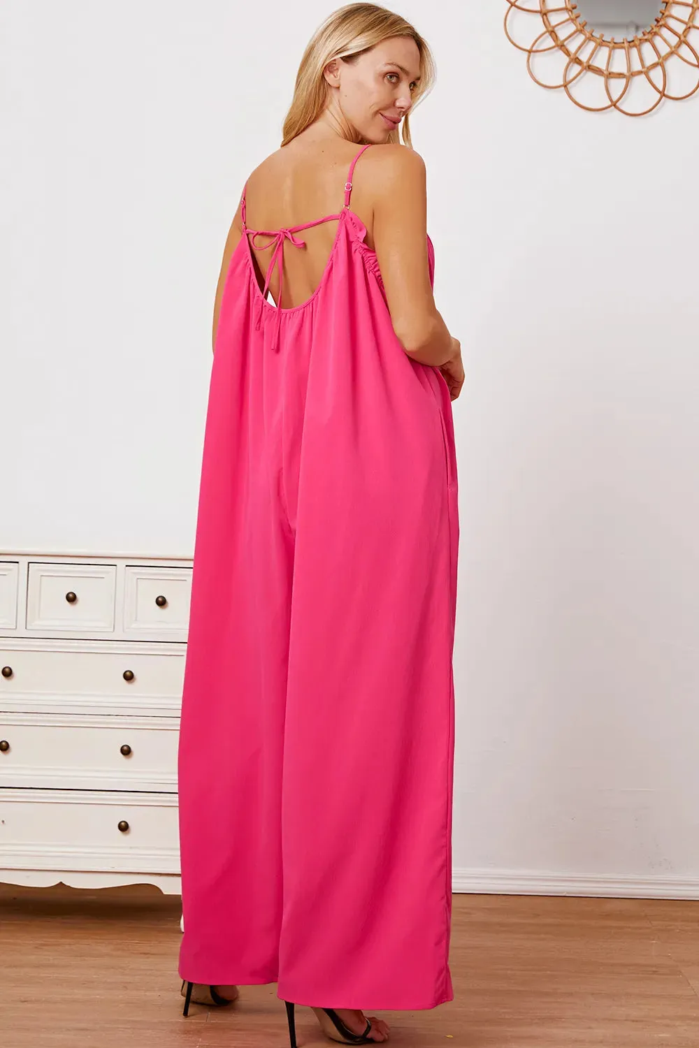 Double Take Full Size Ruffle Trim Tie Back Cami Jumpsuit with Pockets sold by Gigi Laurent product image thumbnail 2