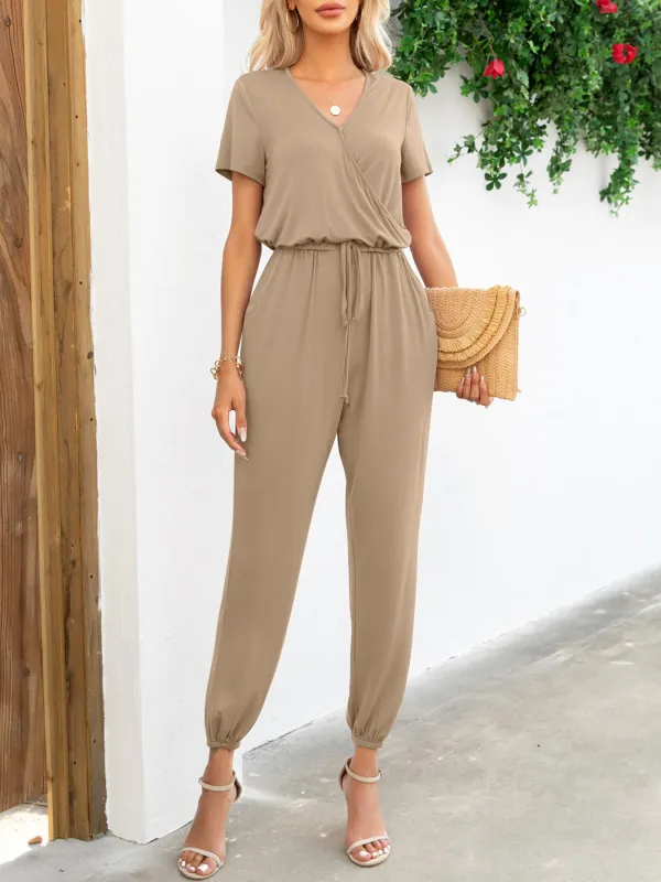 Short Sleeve V-Neck Jumpsuit with Pockets sold by Gigi Laurent