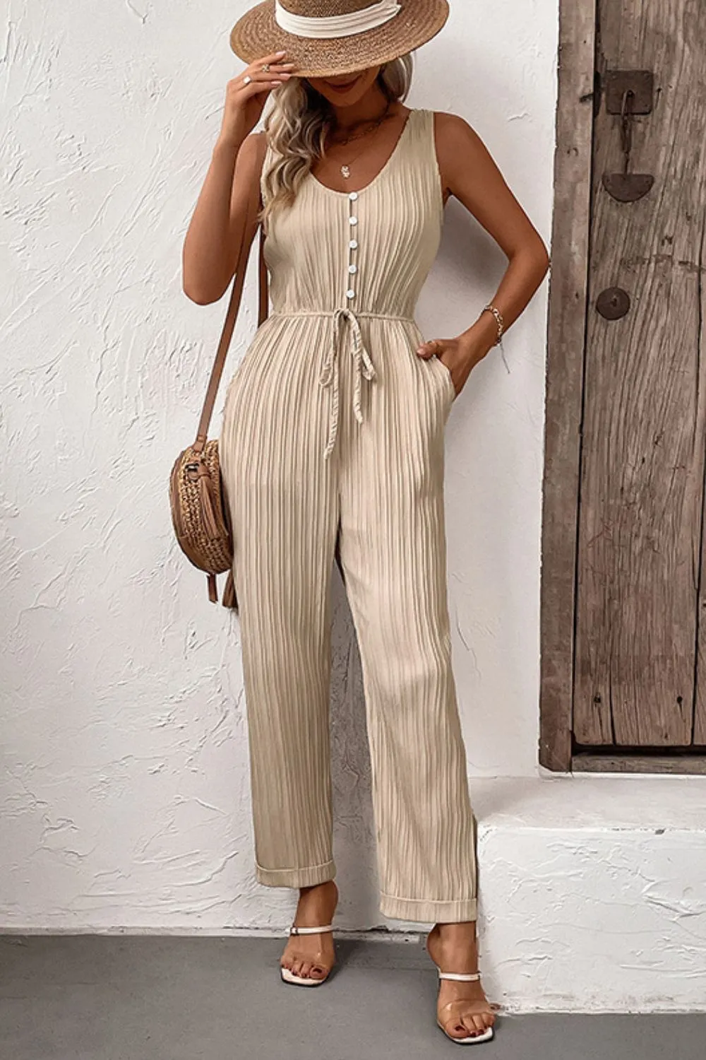 Perfee Textured Sleeveless Jumpsuit with Pockets sold by Gigi Laurent product image thumbnail 4