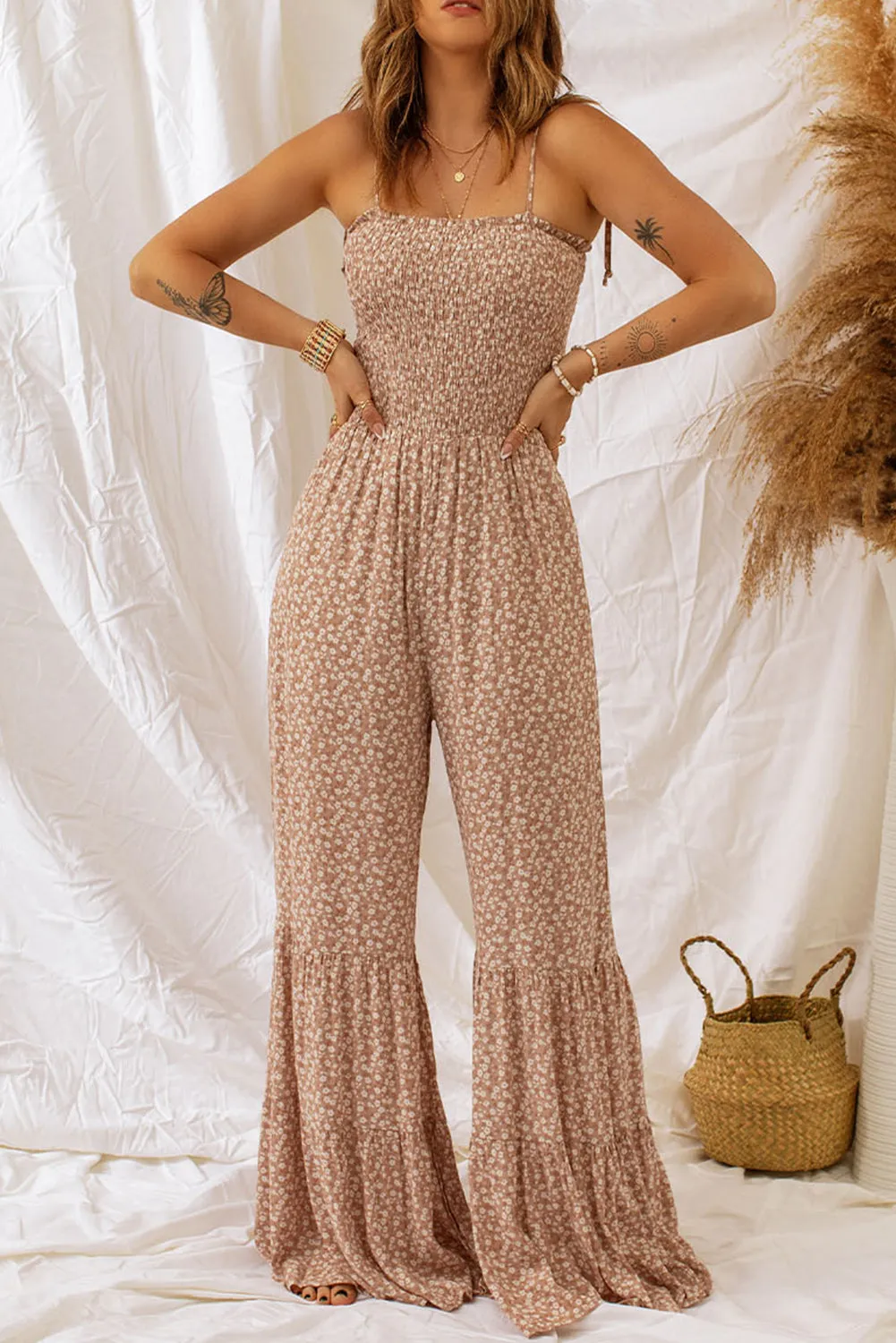 Floral Spaghetti Strap Smocked Wide Leg Jumpsuit sold by Gigi Laurent product image thumbnail 4