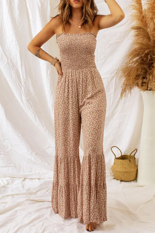 Floral Spaghetti Strap Smocked Wide Leg Jumpsuit sold by Gigi Laurent