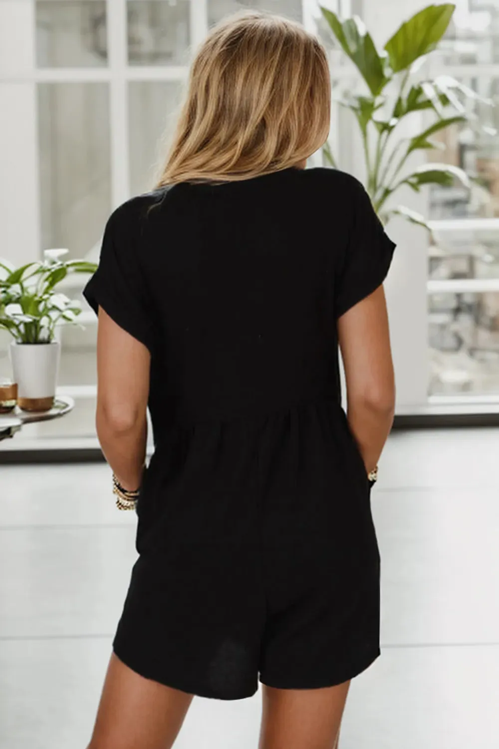 Pocketed V-Neck Short Sleeve Romper sold by Gigi Laurent product image thumbnail 3