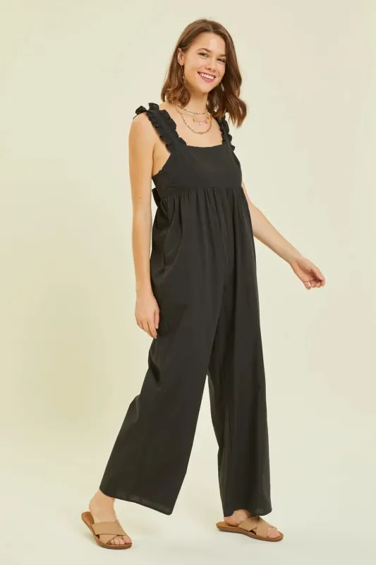 HEYSON Full Size Ruffled Strap Back Tie Wide Leg Jumpsuit sold by Gigi Laurent