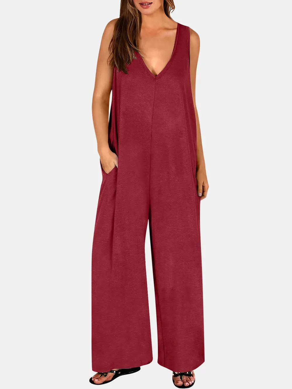 Full Size V-Neck Wide Strap Jumpsuit sold by Gigi Laurent