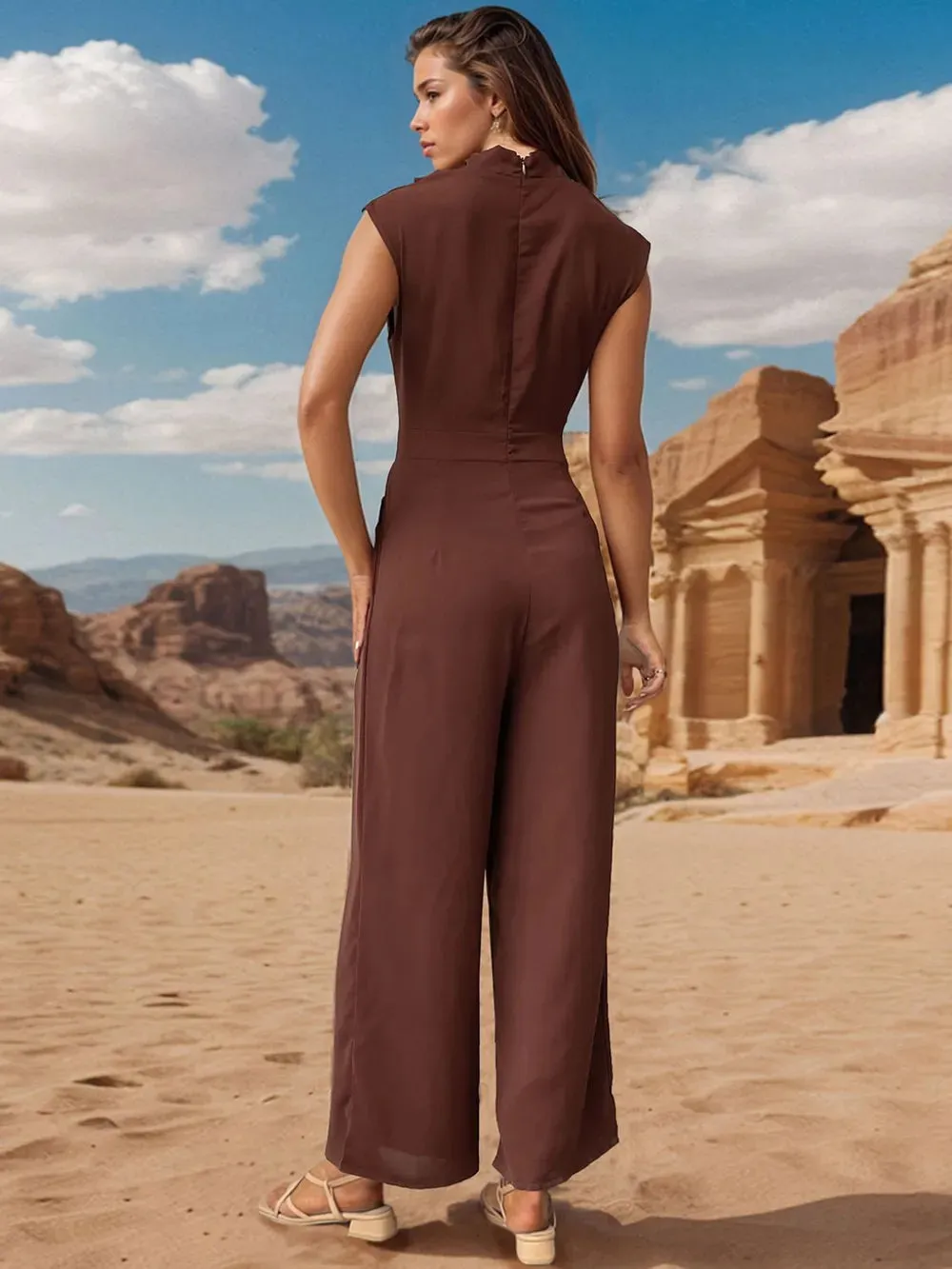 Perfee Ruched Mock Neck Sleeveless Jumpsuit sold by Gigi Laurent product image thumbnail 2