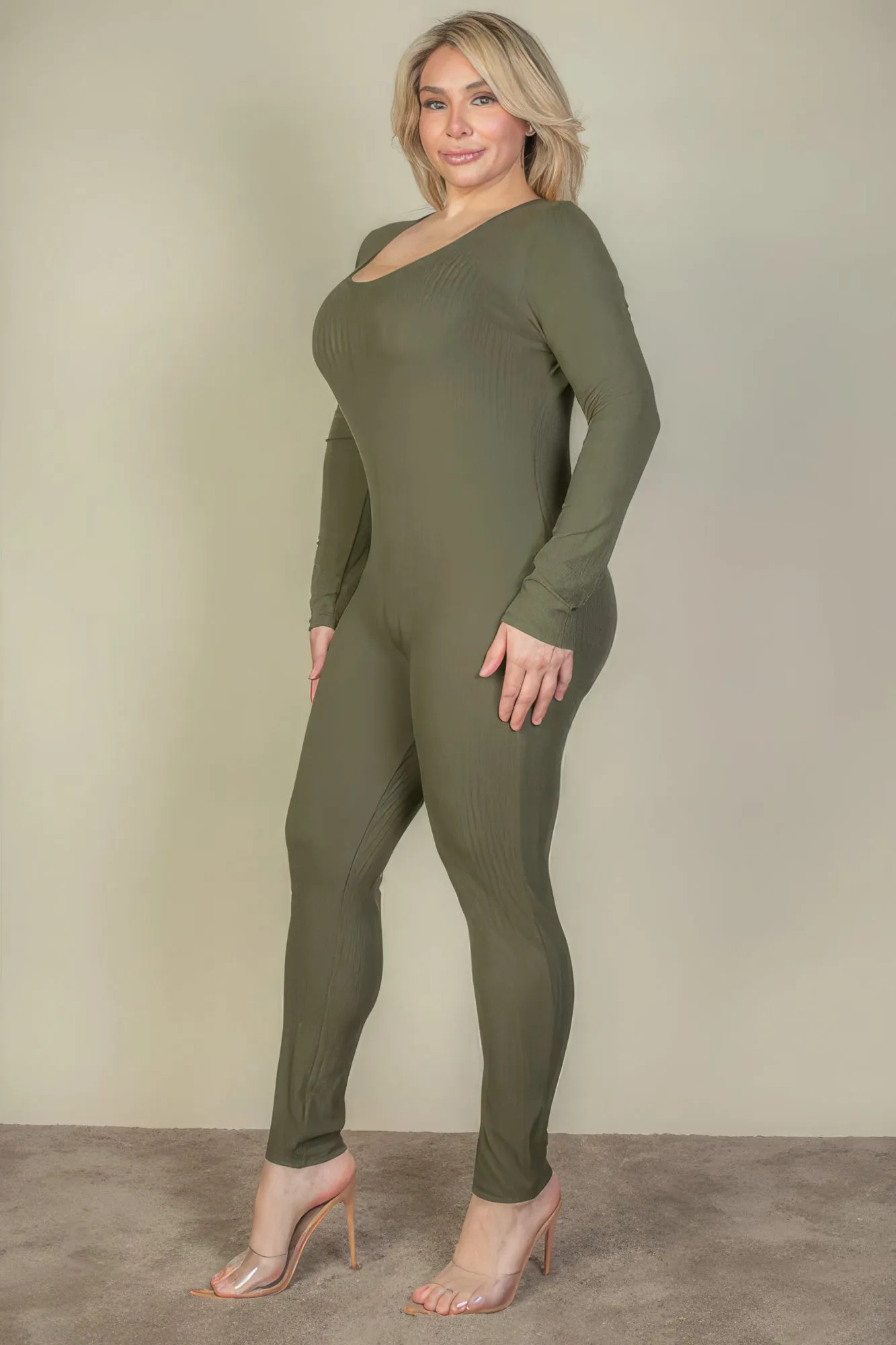 Plus Size Ribbed Scoop Neck Long Sleeve Jumpsuit sold by Gigi Laurent product image thumbnail 3