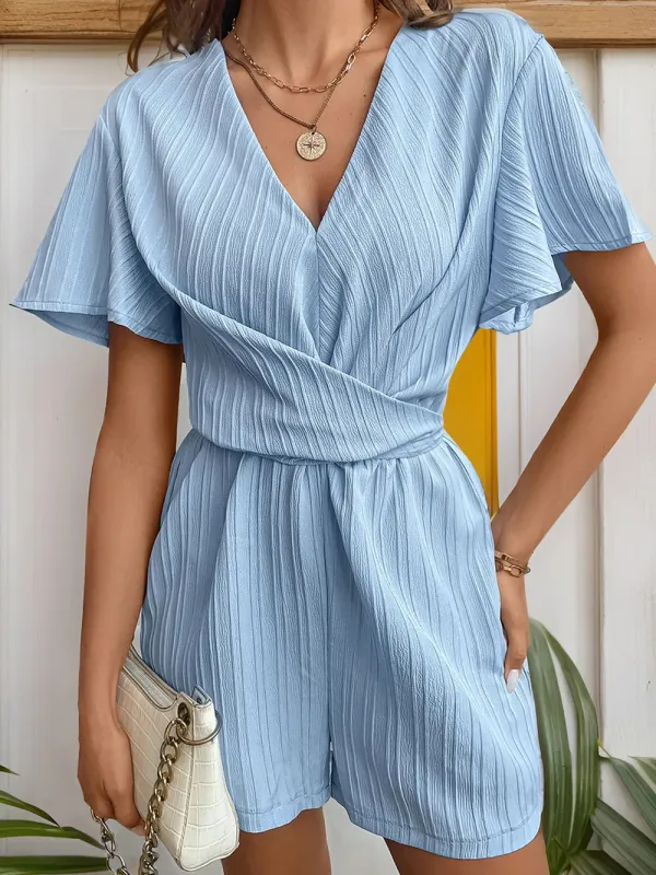 Perfee Tied V-Neck Short Sleeve Romper sold by Gigi Laurent