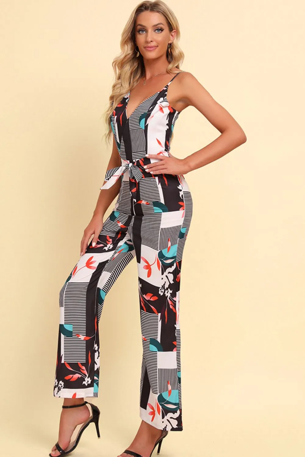 Printed Spaghetti Strap Tied Jumpsuit sold by Gigi Laurent product image thumbnail 4