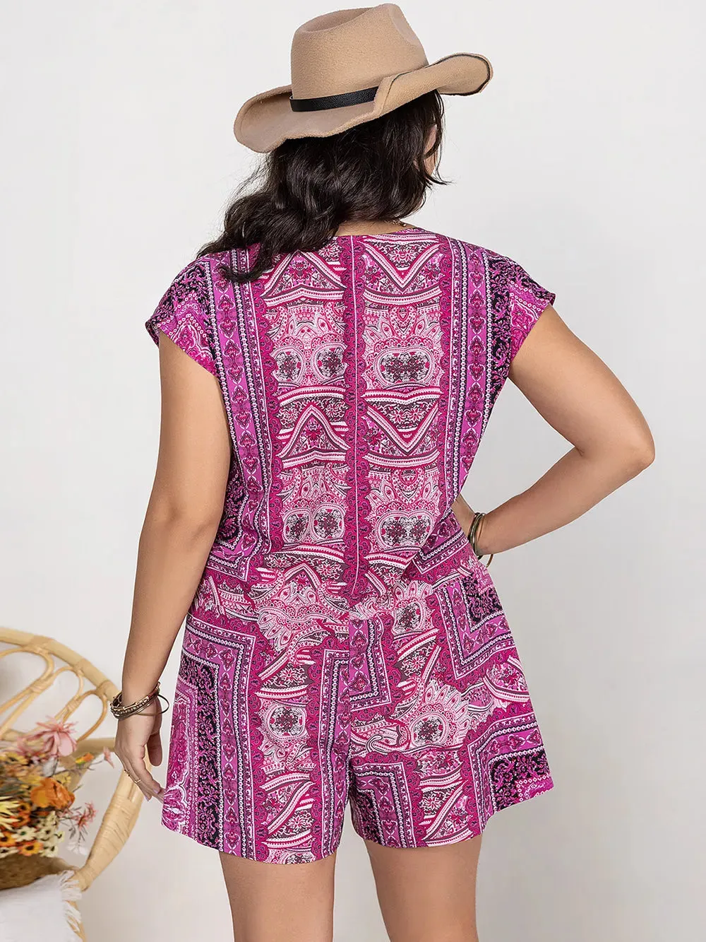 Plus Size Printed V-Neck Cap Sleeve Romper sold by Gigi Laurent product image thumbnail 2