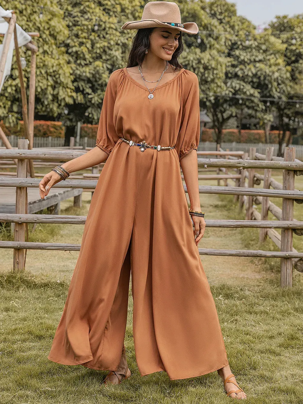 Scoop Neck Half Sleeve Wide Leg Jumpsuit sold by Gigi Laurent product image thumbnail 3