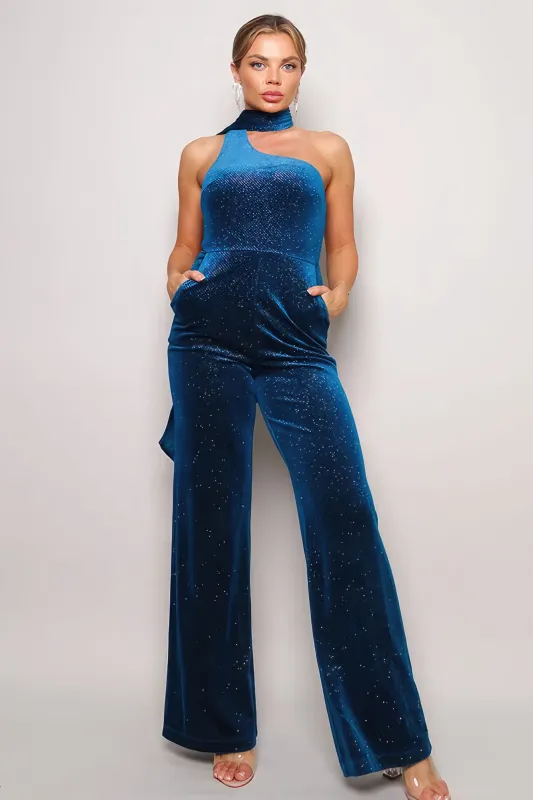 Scarf Top Glitter Velvet Jumpsuit sold by Gigi Laurent