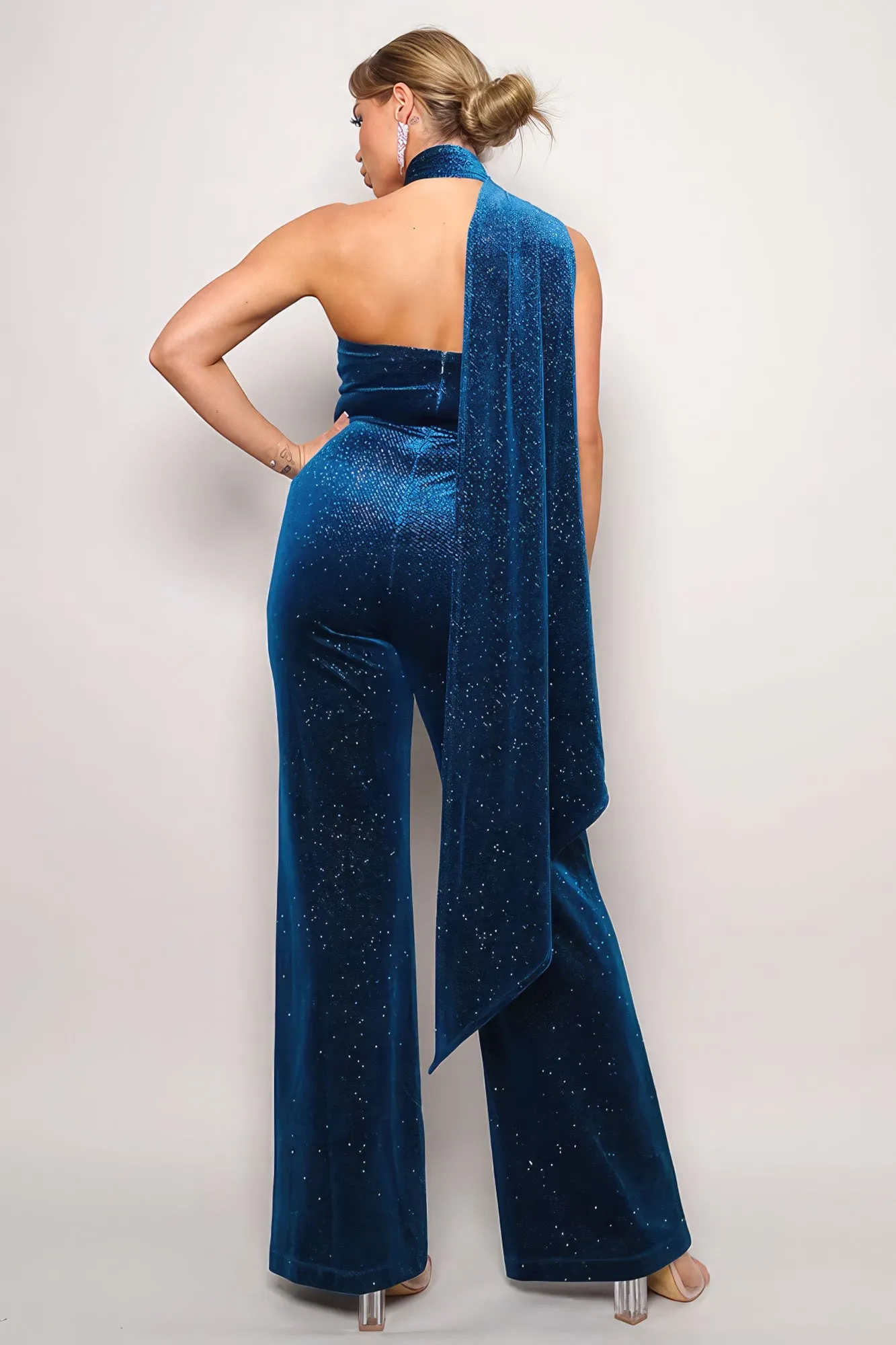 Scarf Top Glitter Velvet Jumpsuit sold by Gigi Laurent product image thumbnail 4