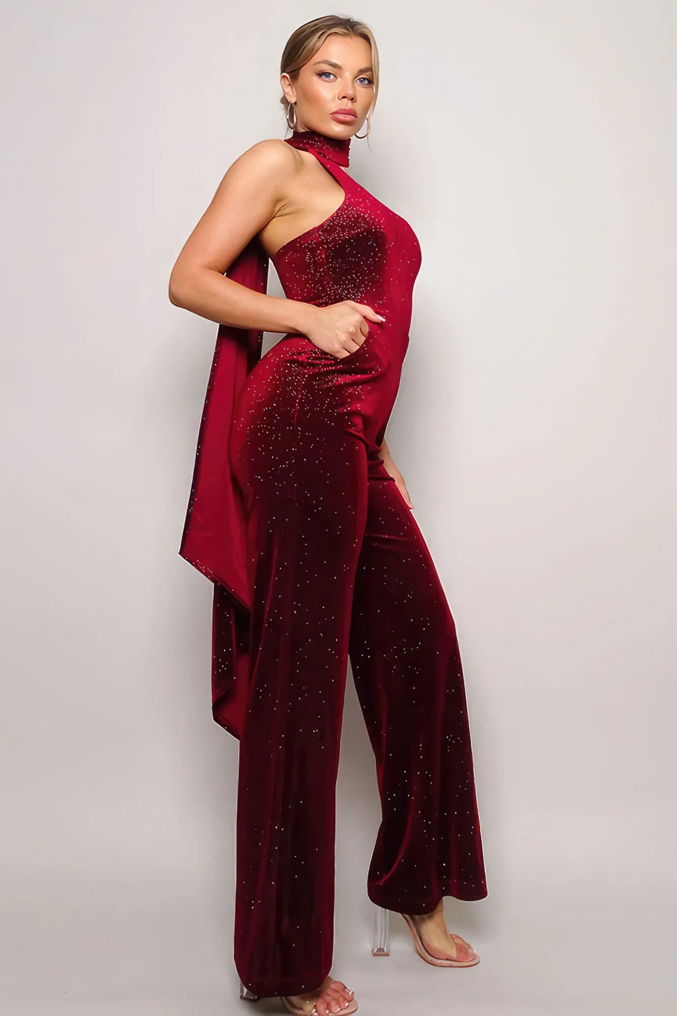 Scarf Top Glitter Velvet Jumpsuit sold by Gigi Laurent product image thumbnail 2