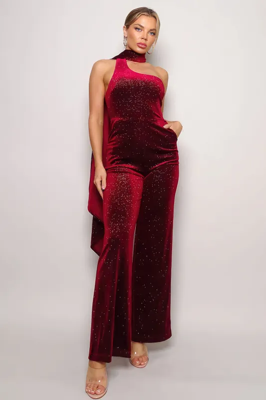 Scarf Top Glitter Velvet Jumpsuit sold by Gigi Laurent