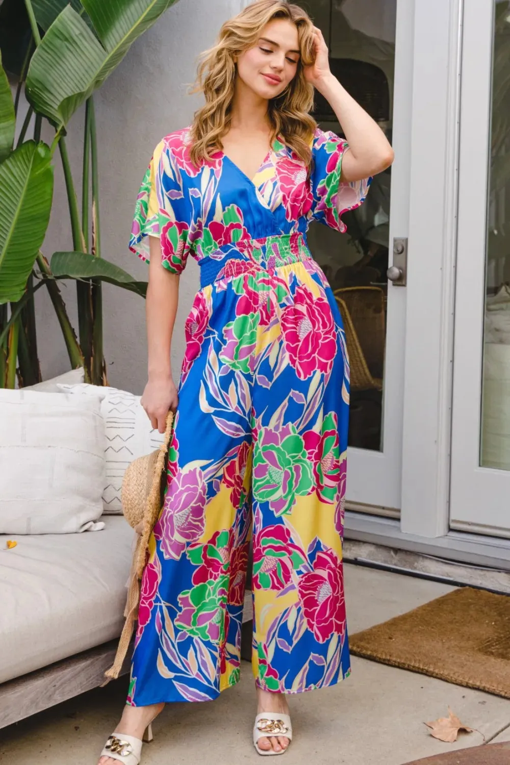 ODDI Full Size Floral Smocked Tied Back Jumpsuit sold by Gigi Laurent product image thumbnail 3