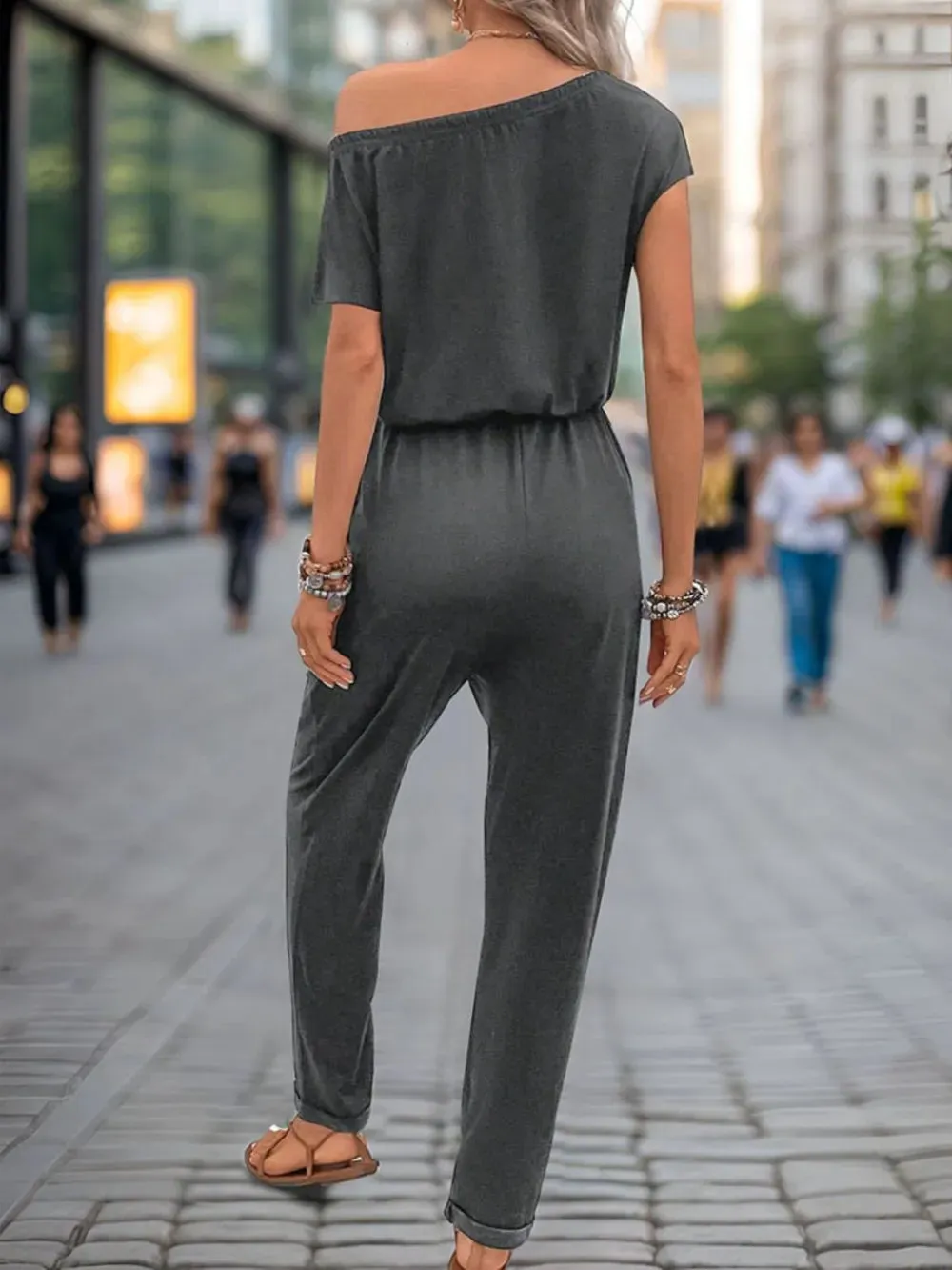 Perfee Single Shoulder Short Sleeve Jumpsuit sold by Gigi Laurent product image thumbnail 3