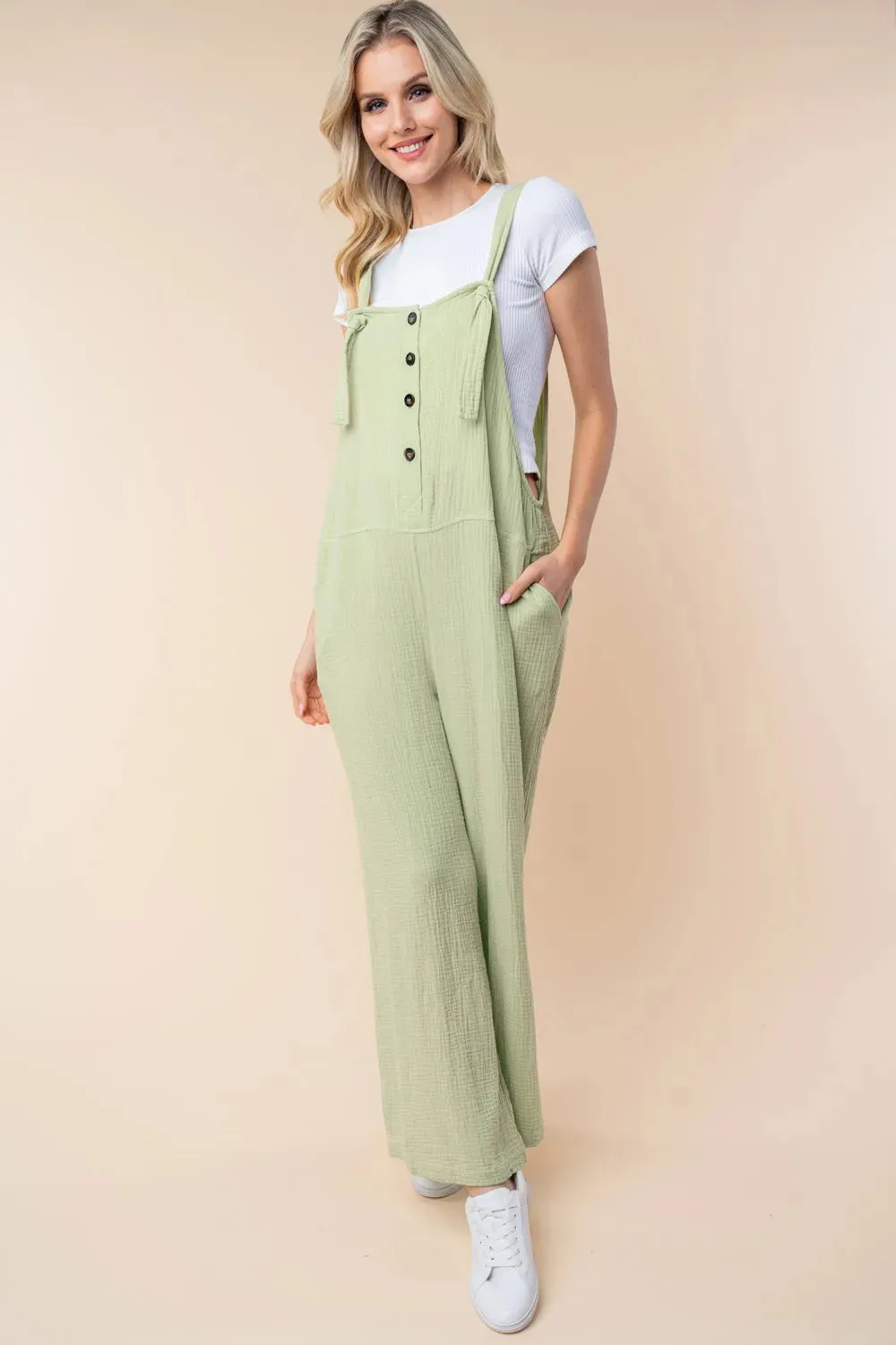 White Birch Texture Sleeveless Wide Leg Jumpsuit sold by Gigi Laurent