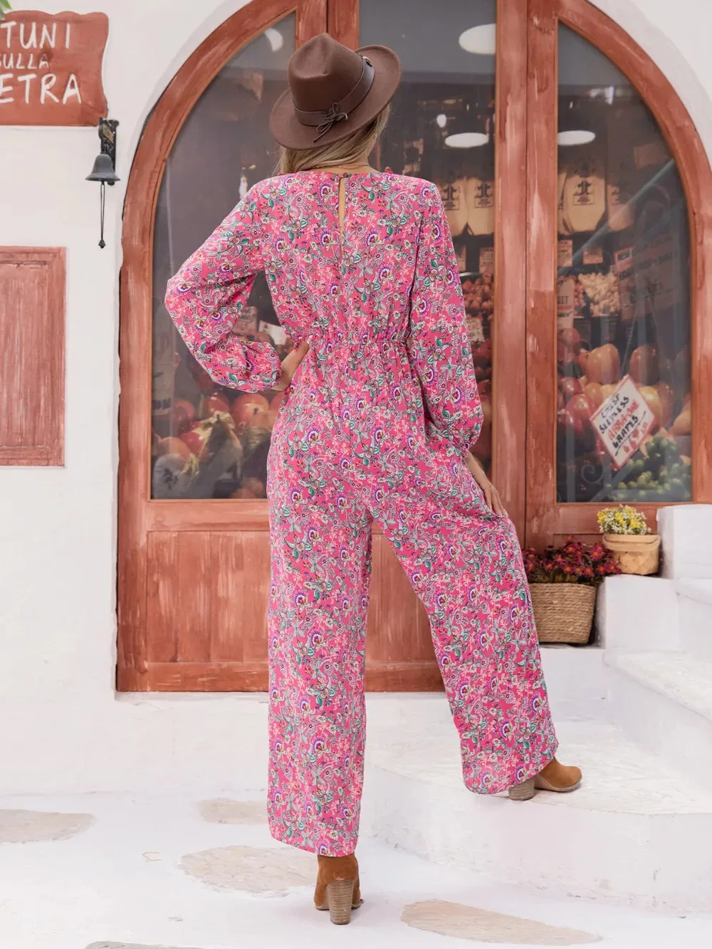 Printed Ruffled V-Neck Balloon Sleeve Jumpsuit sold by Gigi Laurent product image thumbnail 2