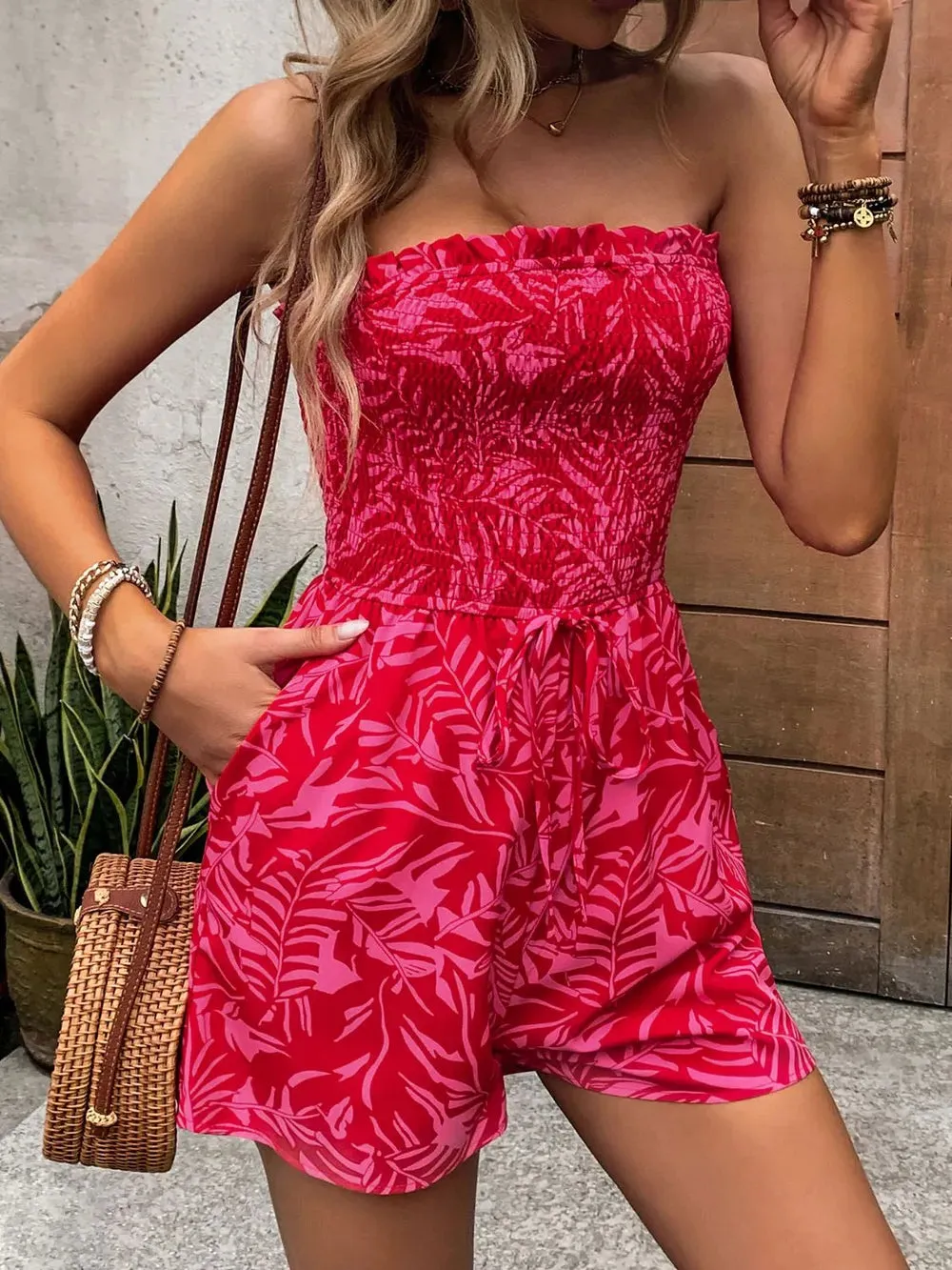 Perfee Smocked Printed Tube Romper with Pockets sold by Gigi Laurent product image thumbnail 3