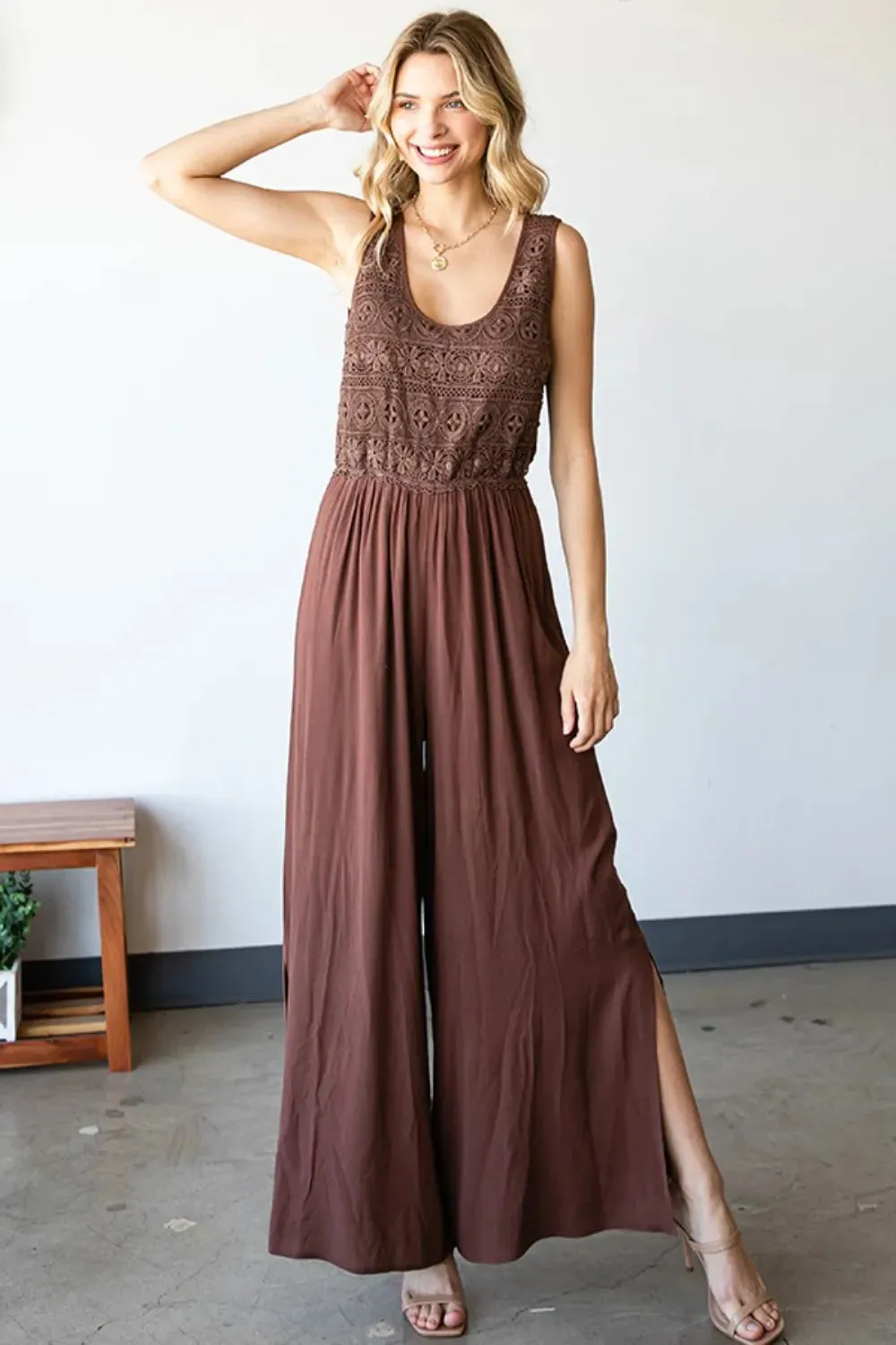 First Love Tie Back Sleeveless Slit Wide Leg Jumpsuit sold by Gigi Laurent product image thumbnail 5