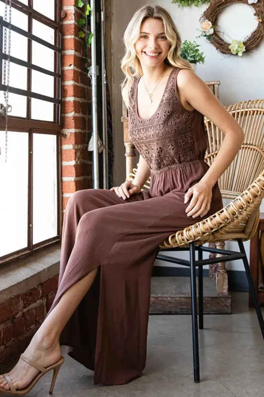 First Love Tie Back Sleeveless Slit Wide Leg Jumpsuit sold by Gigi Laurent