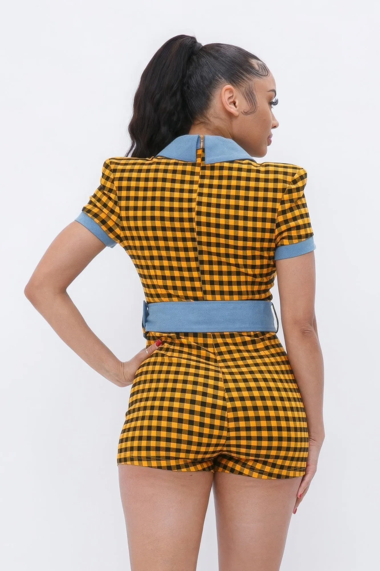 Plaid Print Denim Romper sold by Gigi Laurent product image thumbnail 3