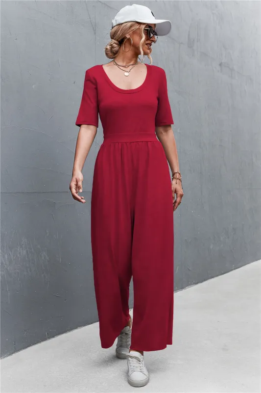 Scoop Neck Half Sleeve Wide Leg Jumpsuit sold by Gigi Laurent