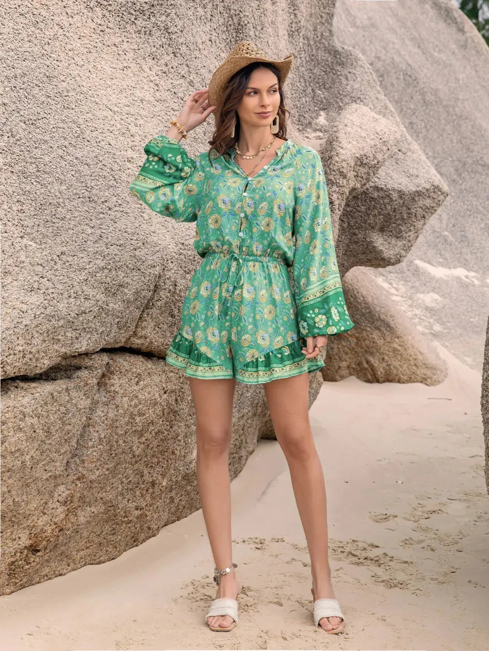 Printed Ruffled Balloon Sleeve Romper sold by Gigi Laurent product image thumbnail 4