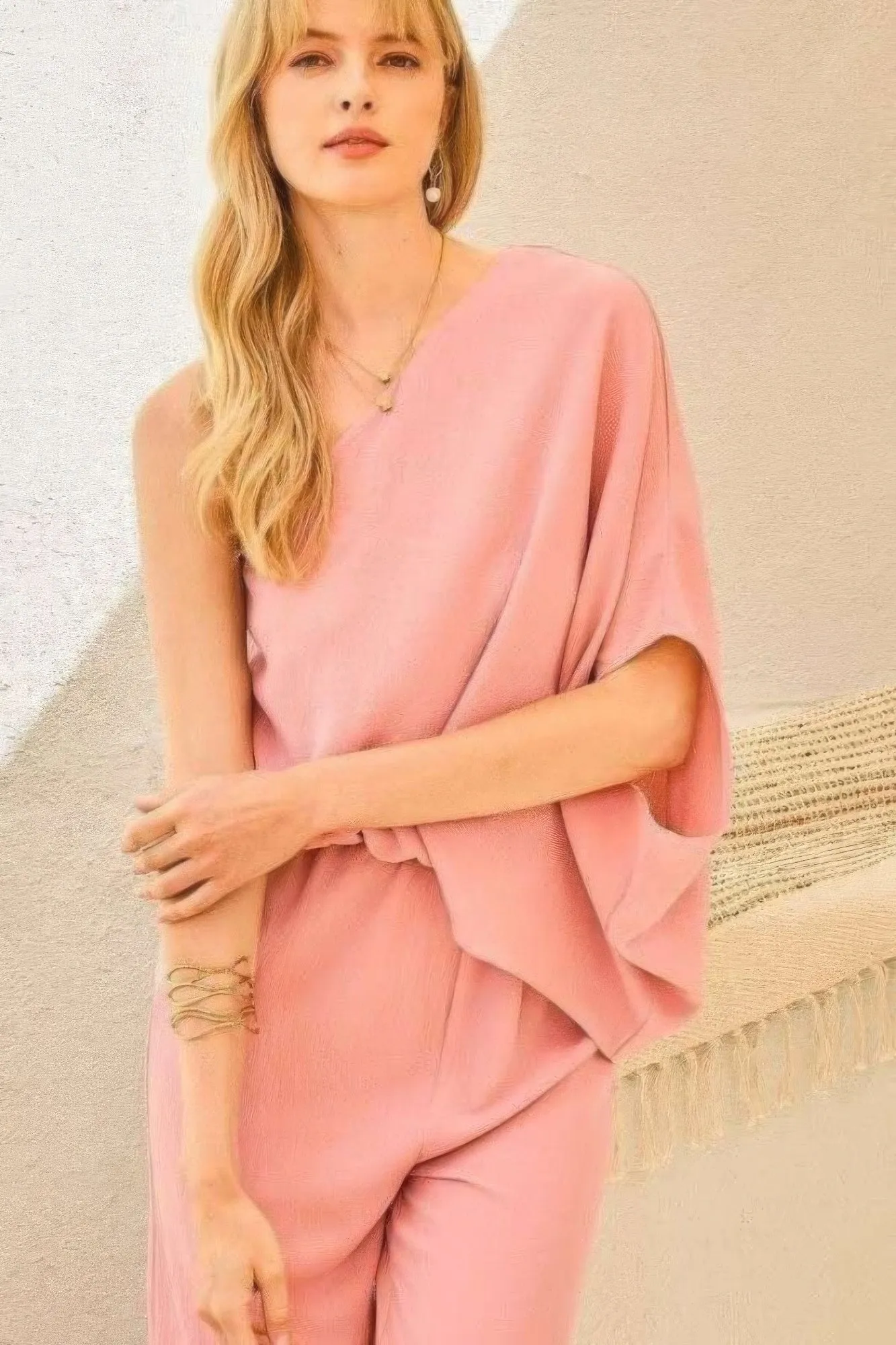 One Shoulder 3/4 Sleeve Unbalanced Waist Elastic Solid Pants Jumpsuit sold by Gigi Laurent product image thumbnail 2