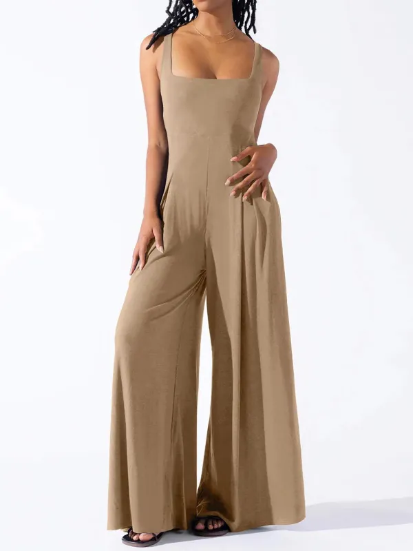 Square Neck Wide Strap Jumpsuit sold by Gigi Laurent