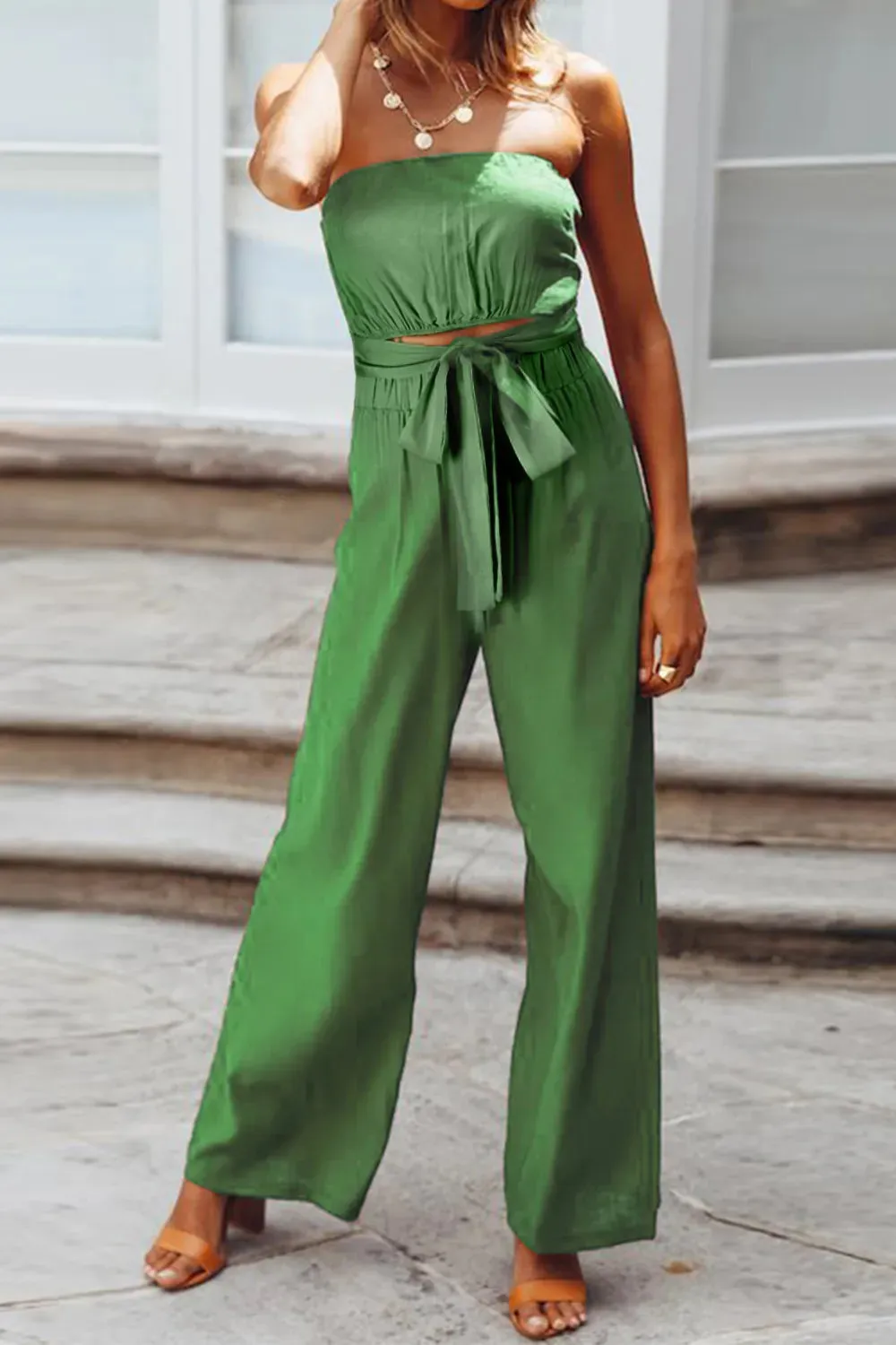Tied Cutout Tube Wide Leg Jumpsuit sold by Gigi Laurent