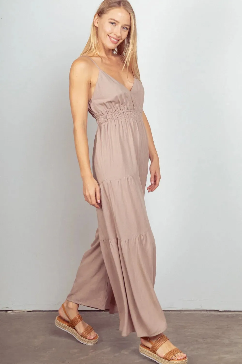 VERY J Sleeveless Ruched Wide Leg Jumpsuit sold by Gigi Laurent product image thumbnail 3
